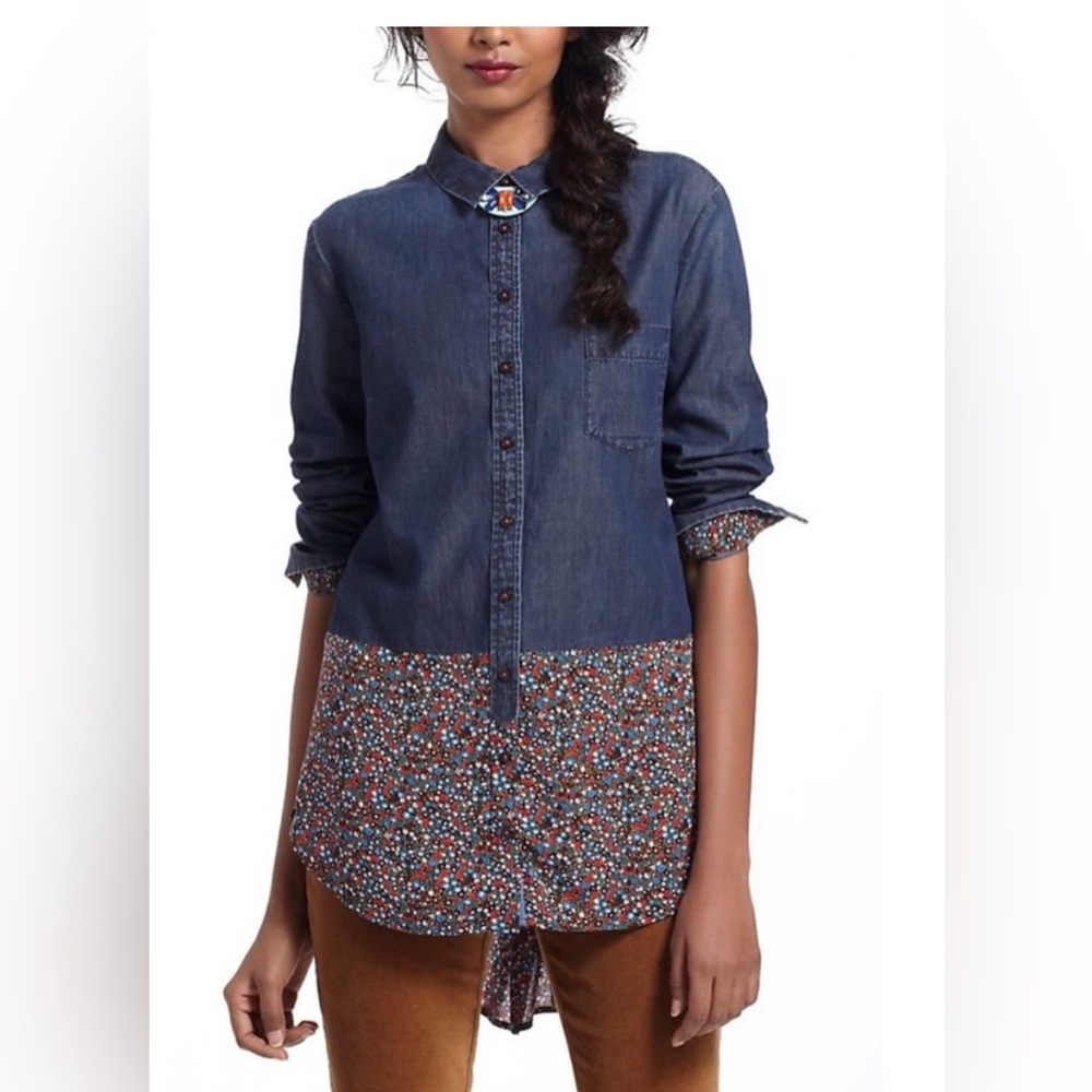Anthropologie Postmark Denim and Floral Tunic Size 10